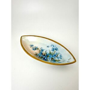 Antique 1900s Bavarian Germany Porcelain Boat Trinket Dish Gilded Hand Painted